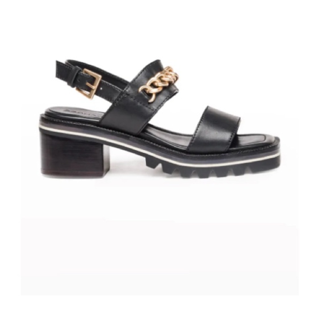 Bernardo Sorrena Goldtone Chain Lug Heel Sandal NWOB